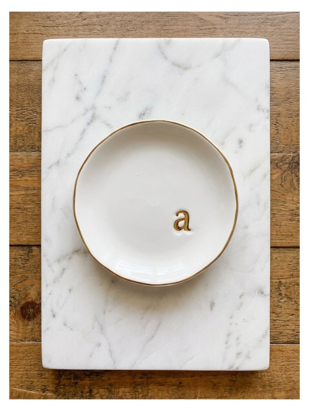 Ceramic Jewelry Tray Trinket Dish Gold Leaf Monogram Gift for Women
